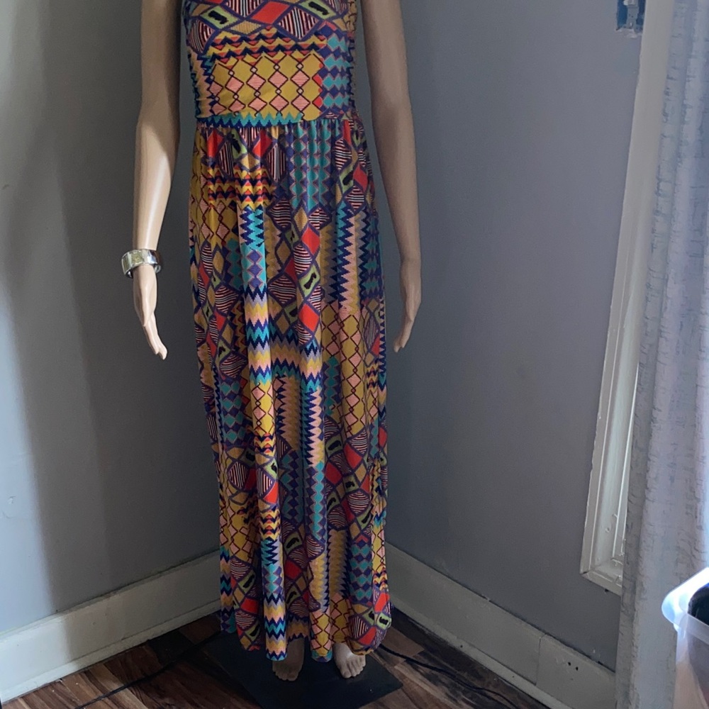 Mlle Gabrielle Bold Geometric Print Maxi Dress in Yellow, Blue & Red